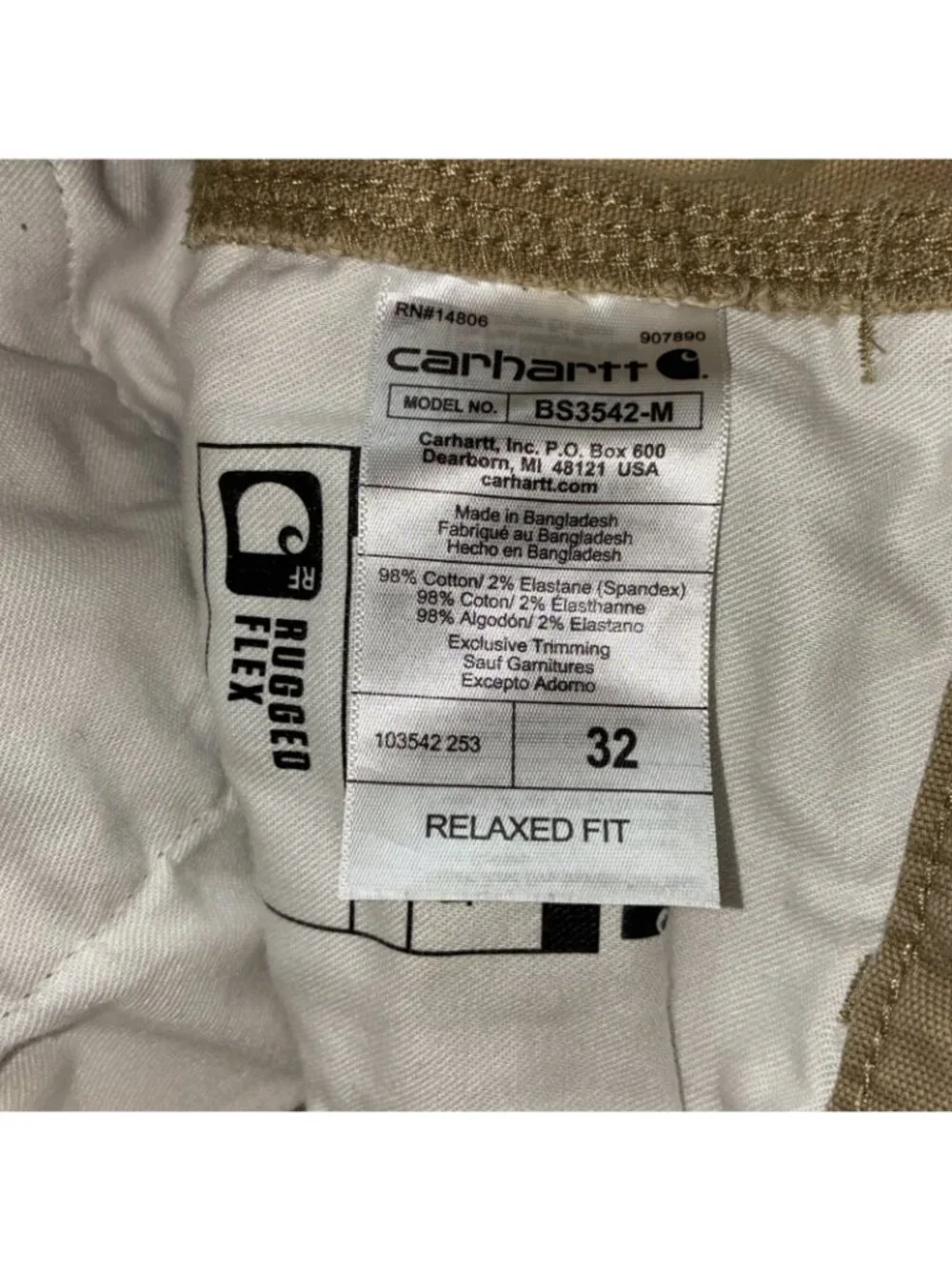 Carhartt RipStop Relaxed Fit Cargo Shorts Khaki Utility Workwear Men 32 #b